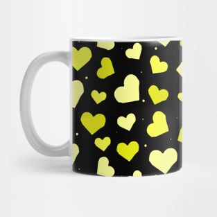 Yellow Tones Hearts on Black Background Seamless Pattern Mug